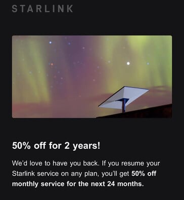 A oferta de 50% de desconto na mensalidade do Starlink nos EUA. (fonte da imagem: Sam Miller/FB)