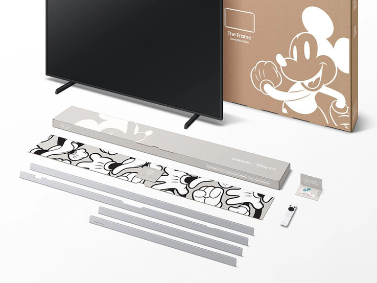 A TV Samsung The Frame Disney100 Edition tem molduras de platina e controle remoto personalizados. (Fonte da imagem: Samsung)