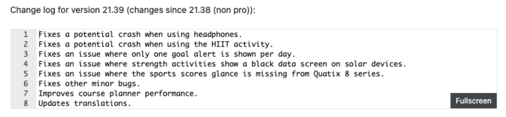 Registro de alterações do Garmin Fenix 8 beta versão 21.39