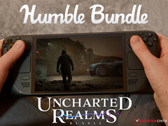 O pacote Uncharted Realms permanecerá ativo até 23 de agosto de 2025. Na foto: Steam Deck executando Fort Solis. (Fonte da imagem: Notebookcheck, Steam e Humble Bundle - editado)