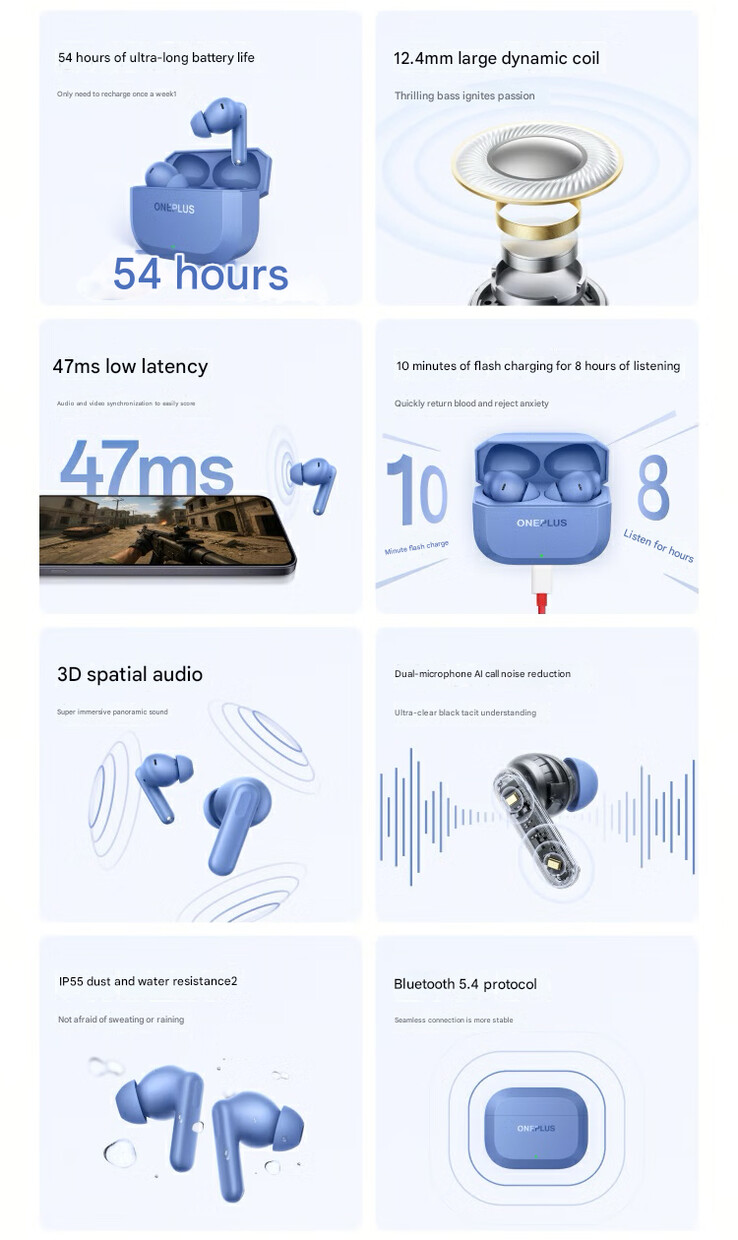 Principais destaques dos fones de ouvido sem fio (Fonte da imagem: OnePlus - tradução automática)