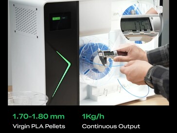 Espessura do filamento reciclado através do M1.