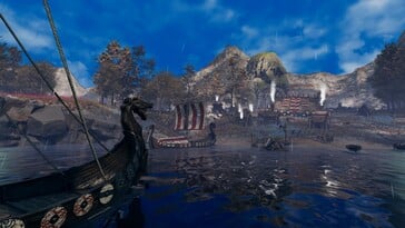 Uma imagem que mostra navios vikings em Frozenheim.