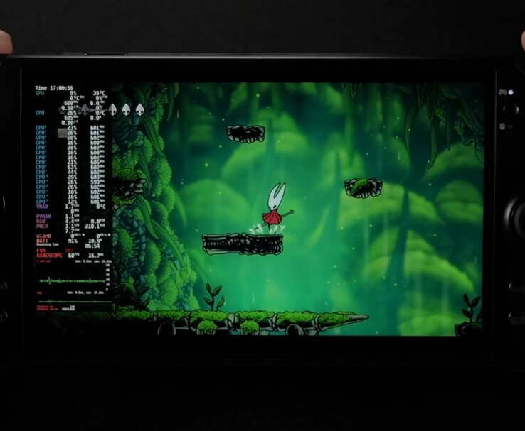 GPD Win 5 executando o Hollow Knight: Silksong no SteamOS a 6 W TDP com 60 FPS bloqueados. (Fonte da imagem: ETA Prime via YouTube)