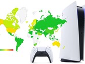 Preços PS5 versus renda média mensal - verde escuro (baixo) a vermelho (alto). (Fonte de imagem: PlayStation/Numbeo - editado)