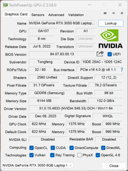 Laptop GPU-Z GeForce RTX 3050 6 GB