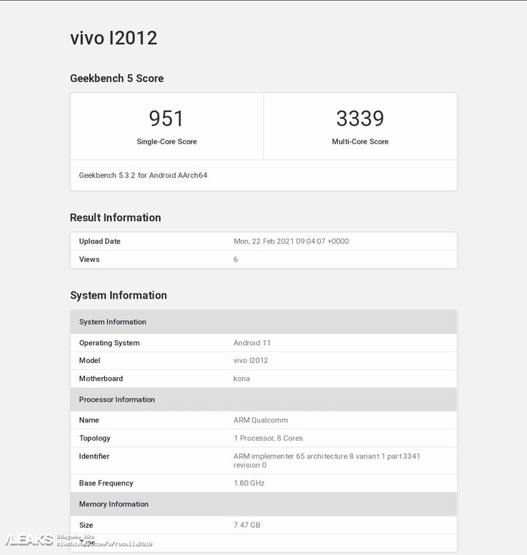 O "iQOO internacional Neo5" no Geekbench. (Fonte: Geekbench via SlashLeaks)