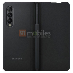 O Galaxy Z Fold3 virá com um acessório de caixa especial para abrigar sua S-Pen opcional. (Imagem: 91mobiles)