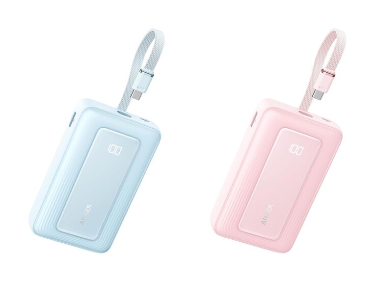 As versões azul (esquerda) e rosa (direita) do Anker Zolo Power Bank (20K, 45W). (Fonte da imagem: Anker)