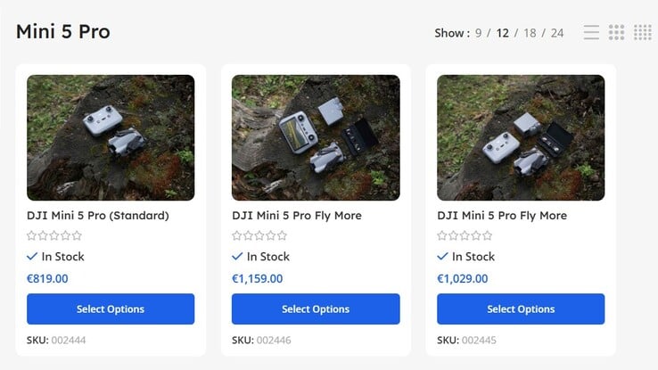 Três pacotes DJI Mini 5 Pro já estão disponíveis para encomenda em um revendedor DJI no Chipre.