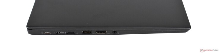 Left side: one USB 3.1 Gen 1 Type-C port, one Thunderbolt 3 port, miniRJ45/Dockingport, one USB 3.0 Type-A port, combination headphone/microphone jack