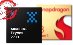 A parceria Samsung/AMD pode ter compensado o desempenho do Exynos 2200 em GPU. (Fonte da imagem: Samsung/Qualcomm/designevo - editado)