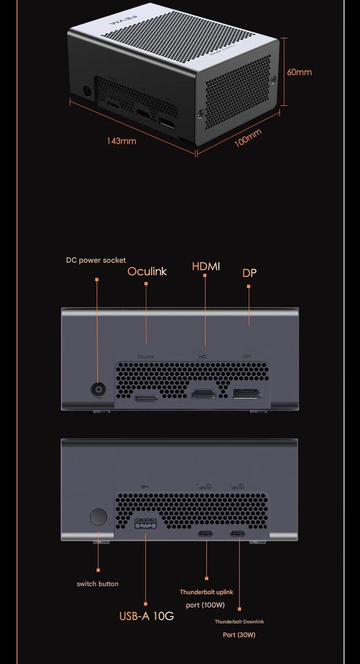 Configuração da porta da FEVM FNGT5 Pro eGPU (Fonte da imagem: FEVM - tradução automática)