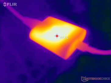 O adaptador AC pode chegar a mais de 36 C quando a carga é exigente