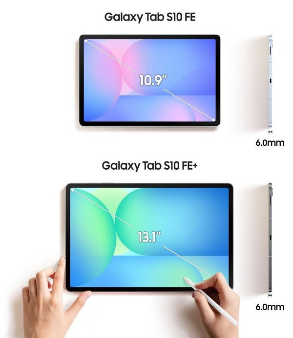 O Galaxy Tab S10 FE terá uma tela muito menor do que o Galaxy Tab S10 FE+. (Fonte da imagem: Evan Blass)