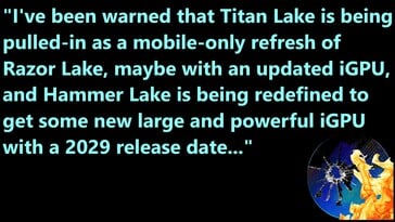 Vazamento do Intel Titan Lake e do Intel Hammer Lake. (Fonte da imagem: Moore's Law Is Dead no YouTube)
