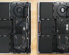 Observe a diferença: o M1 MBP 13 em comparação com o M2 MBP 13. (Fonte da imagem: iFixit)