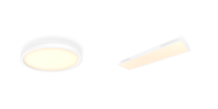 O painel Philips Hue Aurelle Round (à esquerda) e Rectangle (à direita). (Fonte da imagem: Philips Hue)