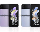 O Galaxy Z Flip4 estará disponível em 71 combinações de cores no lançamento, incluindo as duas mostradas aqui. (Fonte da imagem: @OnLeaks & GizNext)