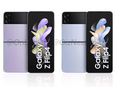 O Galaxy Z Flip4 estará disponível em 71 combinações de cores no lançamento, incluindo as duas mostradas aqui. (Fonte da imagem: @OnLeaks & GizNext)