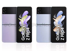 O Galaxy Z Flip4 estará disponível em 71 combinações de cores no lançamento, incluindo as duas mostradas aqui. (Fonte da imagem: @OnLeaks &amp;amp; GizNext)