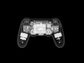 Uma imagem de raio X de um controle do PlayStation 3 com componentes internos visíveis