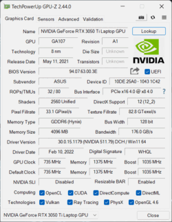 GPU-Z Nvidia GeForce RTX 3050 Ti