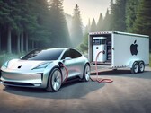 Uma impressão gerada por IA de um Apple Car com um sistema de bateria fora de bordo. (Imagem: Dall-E 3)