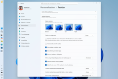 Captura de tela da nova página Settings > Personalization > Taskbar mostrando as opções de posição da barra de tarefas.