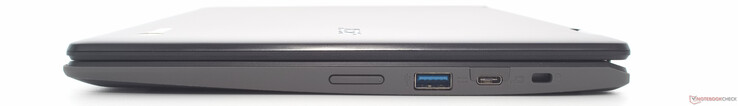 Controle de volume, USB 3.2 Tipo A, USB 3.2 Tipo C com PowerDelivery e Display Port, slot de trava Kensington