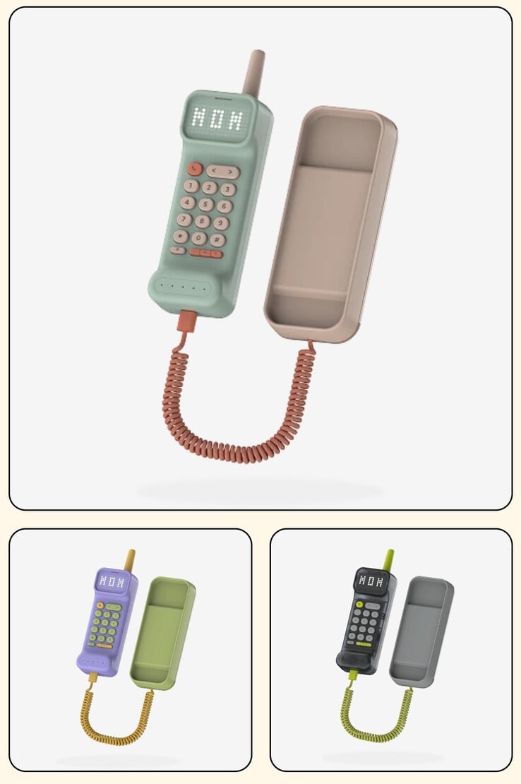 O telefone Waffle Home está disponível em três opções de cores - Verde Menta, Bala de Goma Roxa e Preto Grafite.