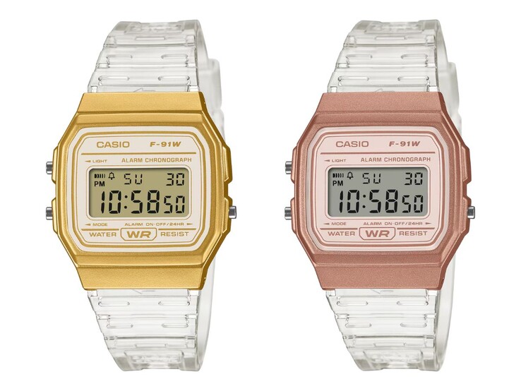 Os relógios Casio F-91WS-7A2 (esquerda) e F-91WS-7A3 (direita)