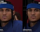 Diferença visual na renderização dos caracteres no NBA 2K27 com e sem o DLSS 5.