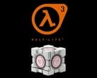 O Companion Cube com peso da Dbrand, visível abaixo do logotipo do Half-Life 3