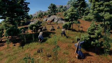 Uma imagem que mostra uma cena de caça na dinastia Sengoku.