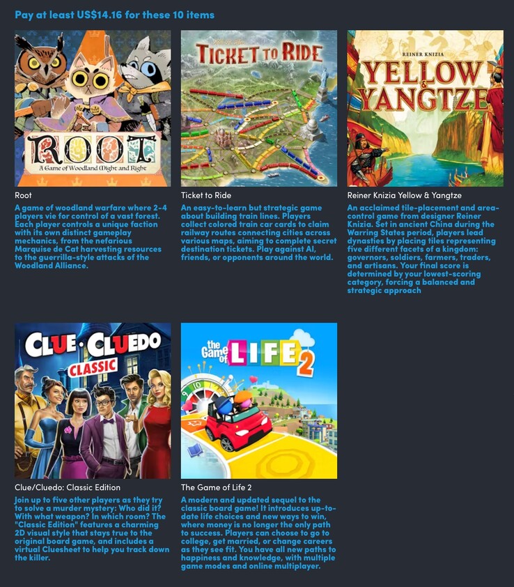 Os cinco jogos adicionais que serão desbloqueados mediante o pagamento de US$ 14,16. (Fonte da imagem: Humble Bundle)