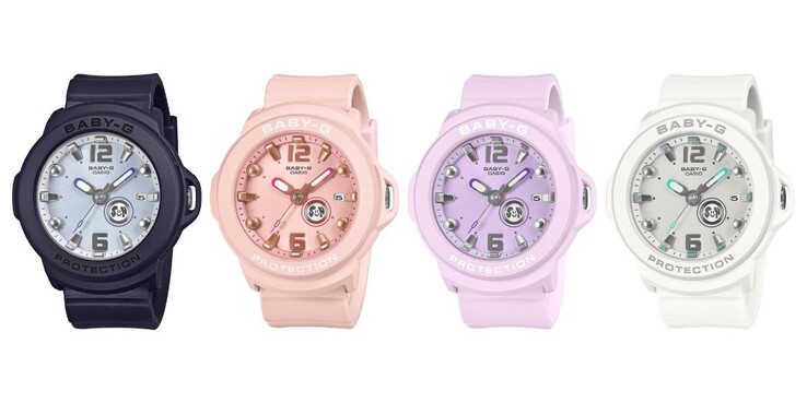 Da esquerda para a direita: os relógios Casio BGA-15K-2A, BGA-15K-4A, BGA-15K-6A e BGA-15K-7A