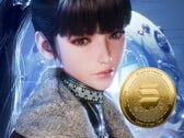 A personagem Eve do Stellar Blade ao lado da criptomoeda (Fonte da imagem: Shift Up, Amazon com edições)