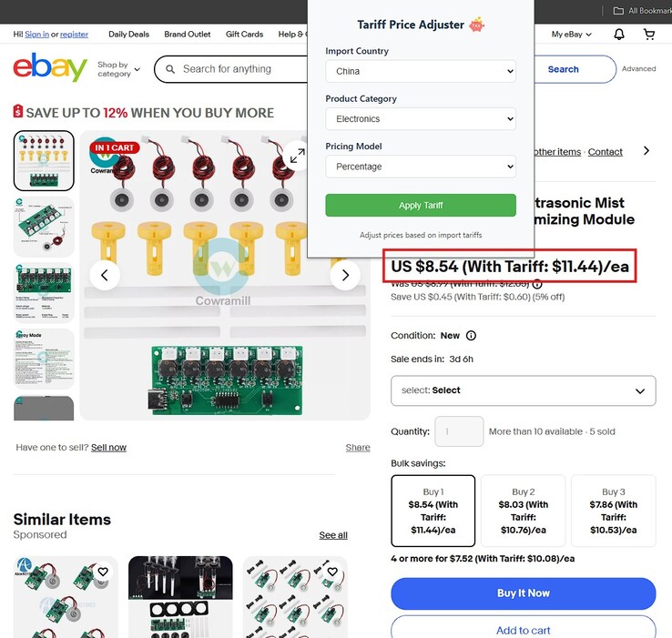 Ajustador de preços de tarifas em ação no eBay