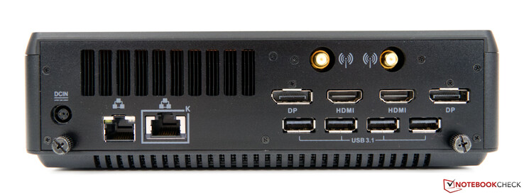 Voltar: porta de alimentação, Dual-LAN (1G e 2.5G), 4x USB 3.1 Tipo A, 2x DisplayPort, 2x HDMI, 2x antenas WLAN
