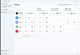 Fontes (hardware/software) à esquerda, atribuídas a mixagens à direita