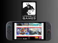 Logotipo da LynxByte Games mostrado acima do console Switch 2 (Fonte da imagem: LynxByte Games LinkedIn, Nintendo of America com edições)