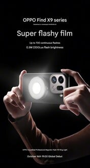 O acessório de luz de preenchimento anexado a um telefone Find X9 (Fonte da imagem: Oppo - tradução automática)