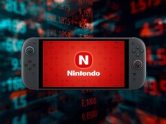 Nintendo Switch 2 visto na frente de um relógio de ações