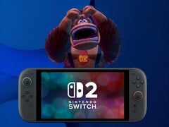 Um Donkey Kong irritado atrás do console Switch 2 (Fonte da imagem: Nintendo of America com edições)