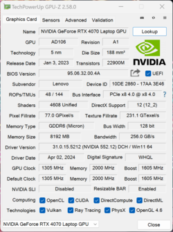 GPU-Z Nvidia GeForce Laptop RTX 4070