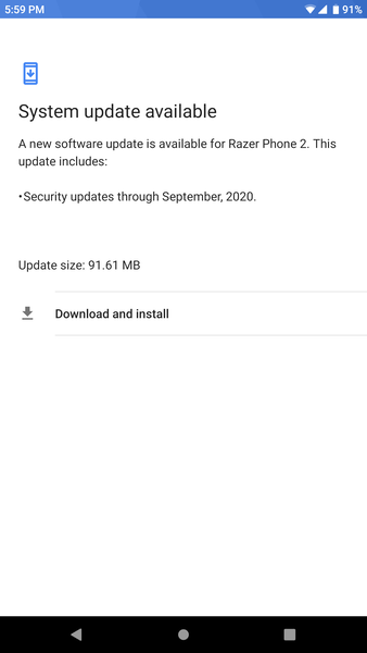 O Razer Phone 2 pode ter recebido os patches de segurança de setembro de 2020, mas permanece no Android 9.0 Pie. (Fonte da imagem: r/razerphone)