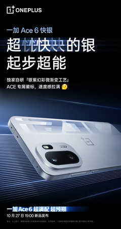 O OnePlus Ace 6 em Quick Silver. (Fonte da imagem: OnePlus)