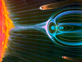 Um campo magnético oferece uma boa proteção. Sol, Vênus, Terra e Marte em comparação - com as proporções corretas. (Fonte: ESA)