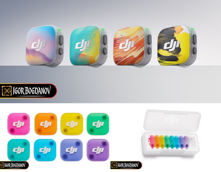 O DJI Mic Mini 2 oferece capas magnéticas coloridas.